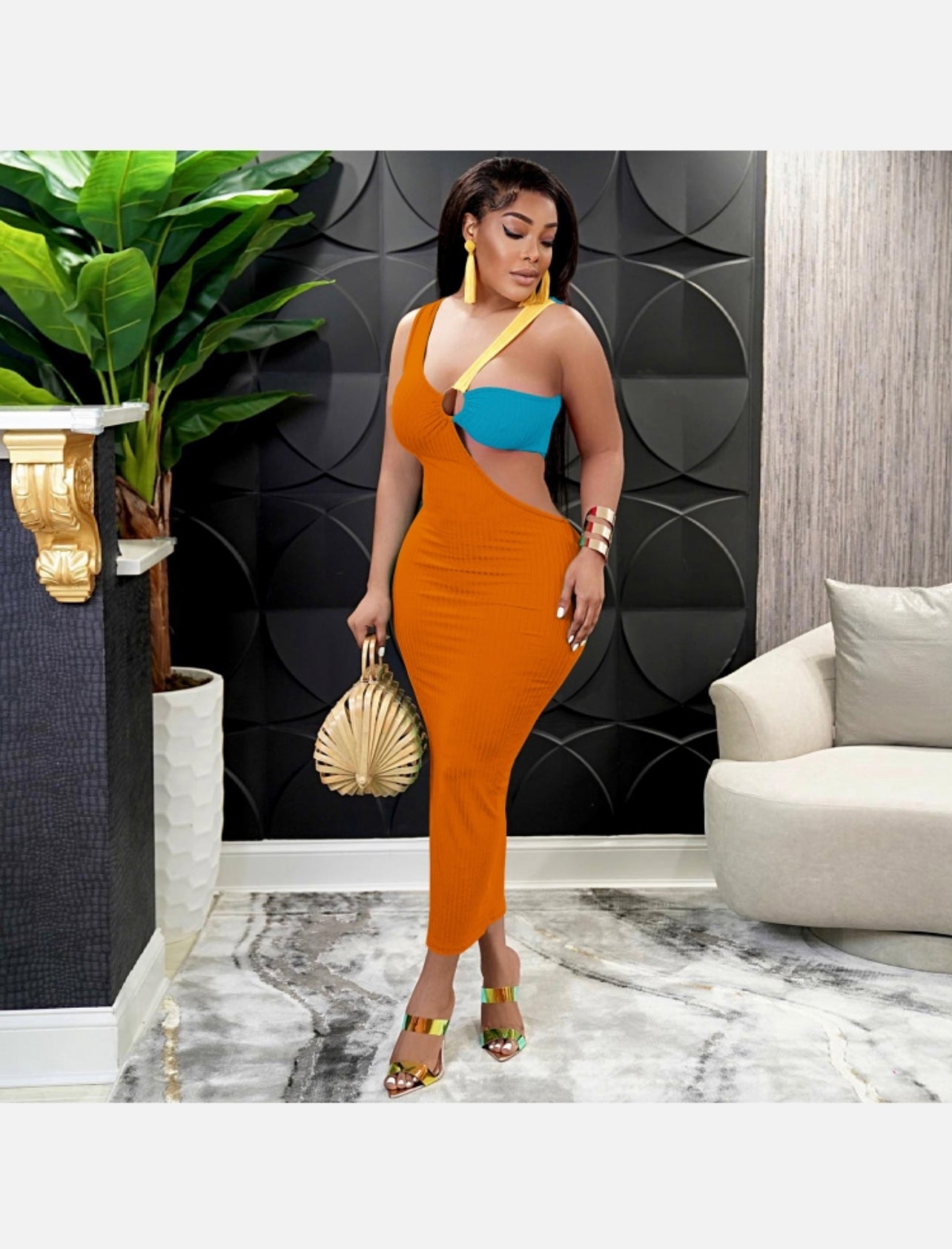 Orange/Yellow/Blue Maxi Dress A&K All In One Collections LLC Orange/Yellow/Blue Maxi Dress A&K All In One Collections LLC